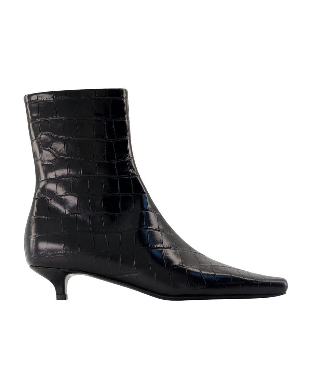 Totême Black Slim Croco Ankle Boots