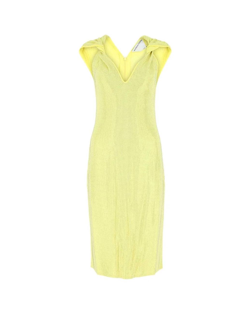 Bottega Veneta Yellow Embellished Stretch Viscose Blend Dress