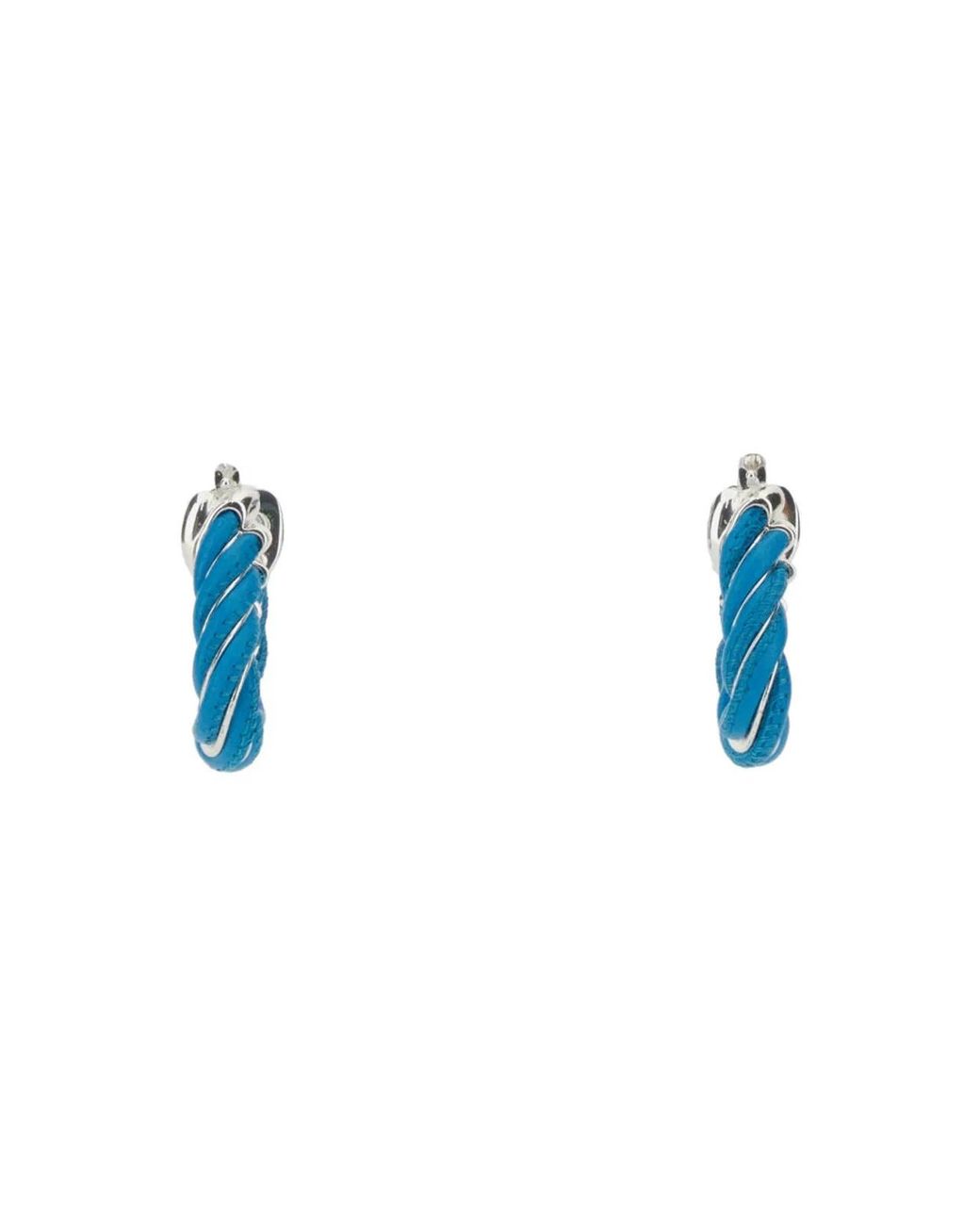 Bottega Veneta Blue Triangular Twist Hoop Earrings