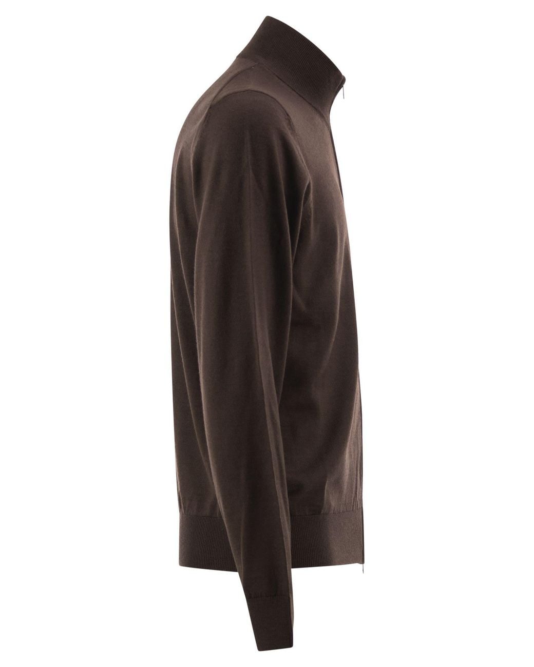 Boss Brown Pure Virgin Wool Zip-Up Cardigan for men