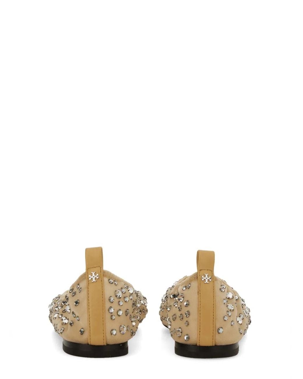 Tory Burch Natural Ballet Flats With Crystal Detail