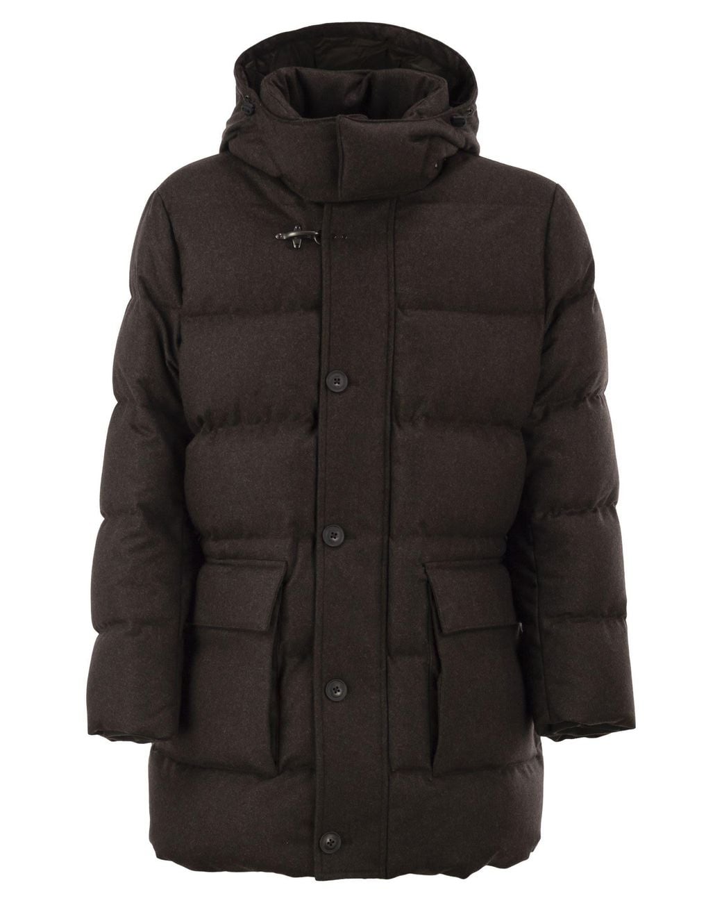 Fay Black Pure Virgin Wool Hooded Down Coat for men