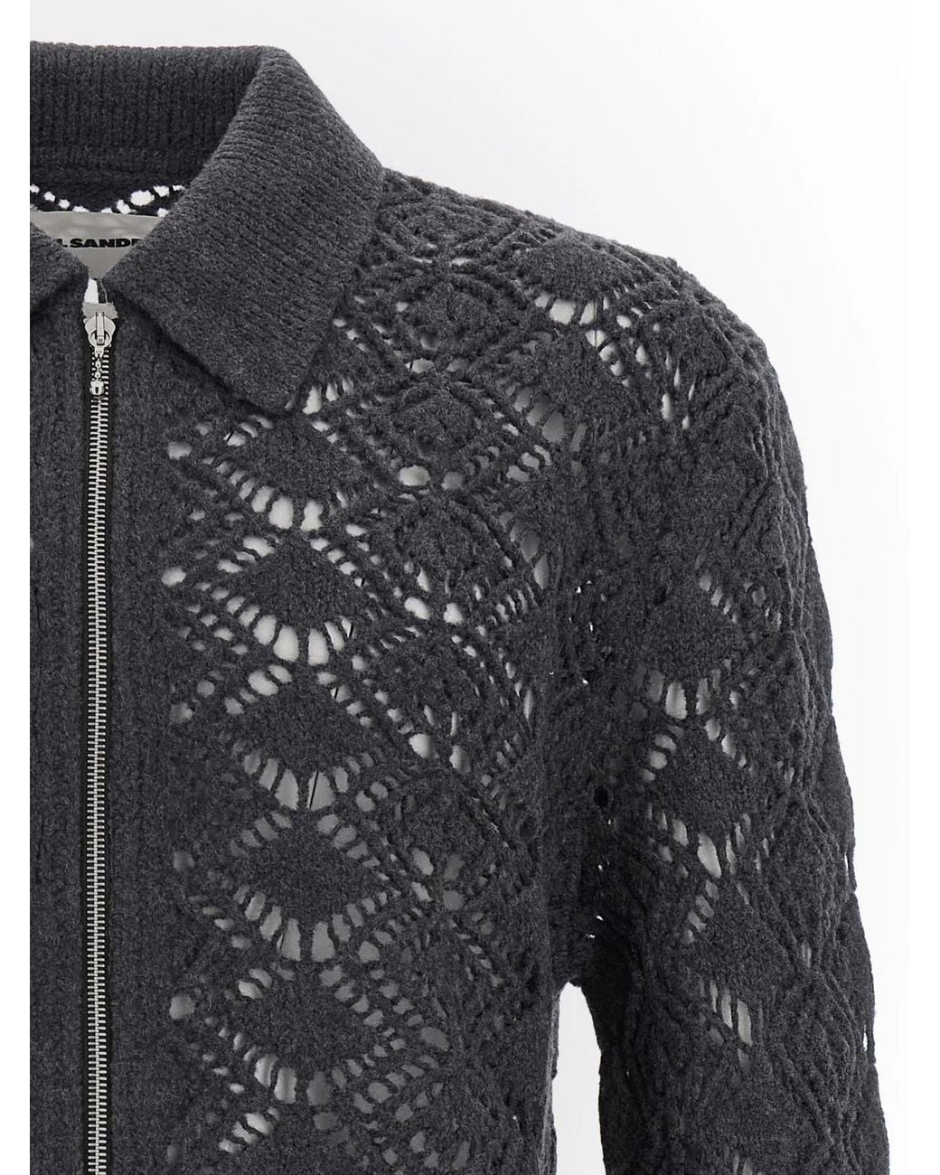 Jil Sander Black Openwork Wool Cardigan for men