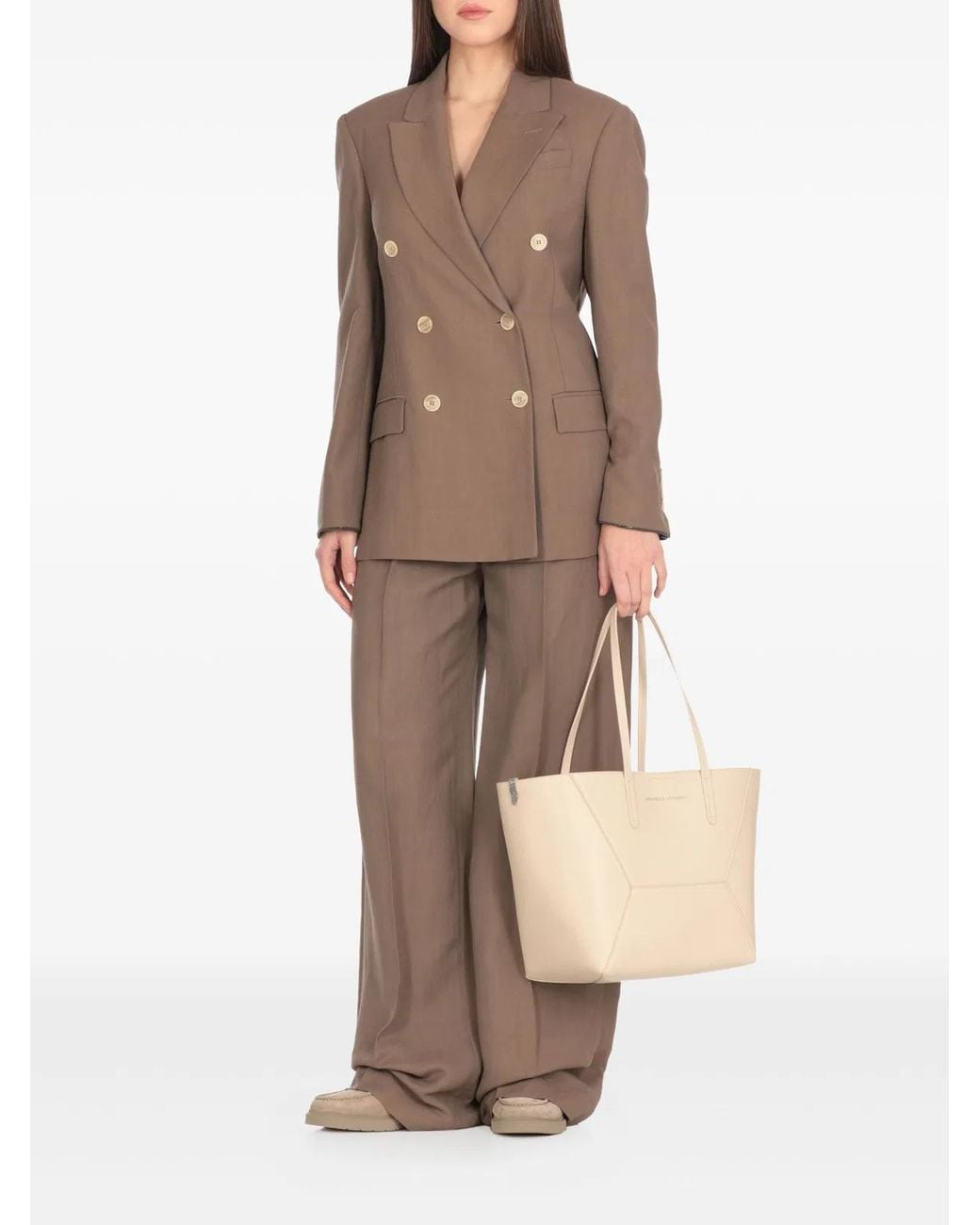Brunello Cucinelli Brown Pleated Wide-Leg Trousers