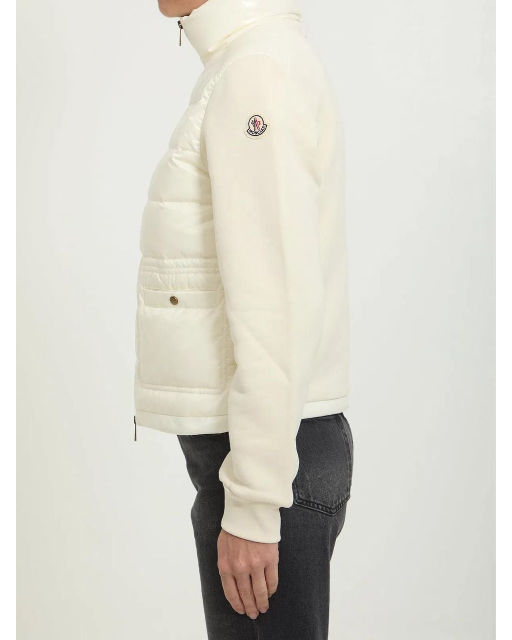 Moncler Natural Wool And Nylon Padded Cardigan