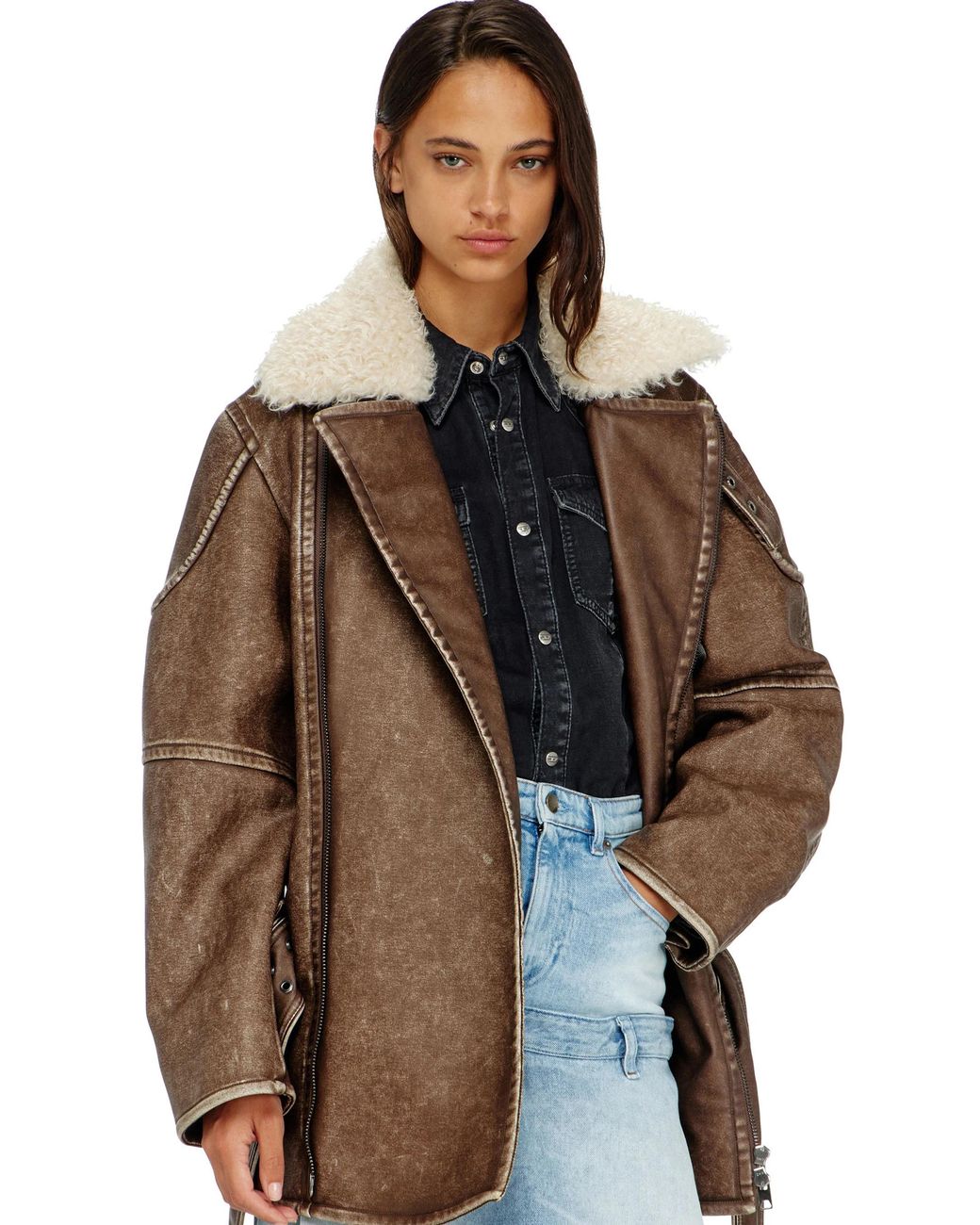 DIESEL Brown Aviator-Biker Style Jacket
