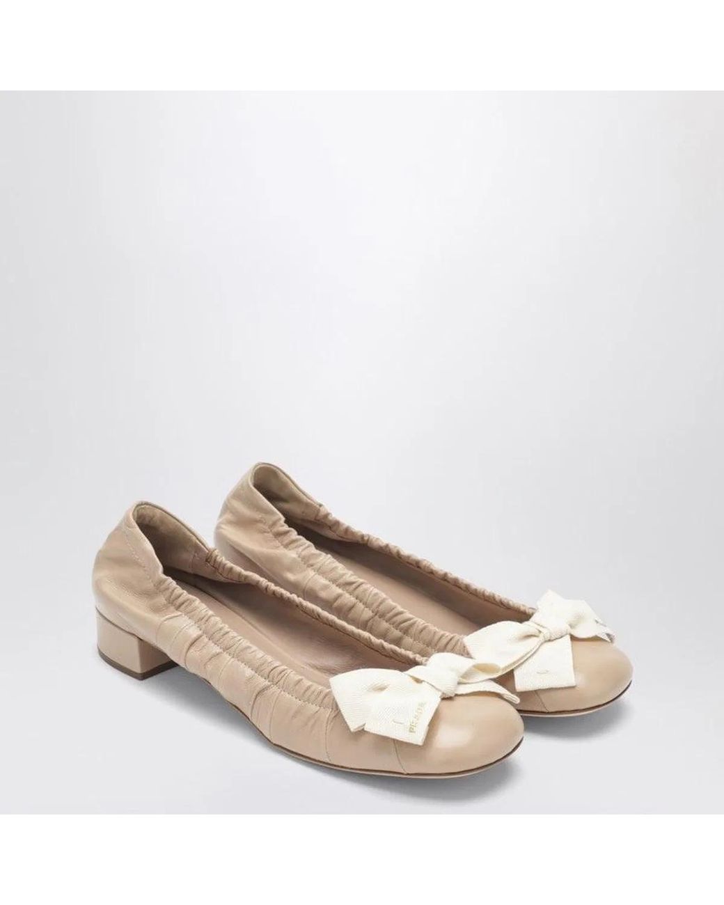Prada Metallic Sandcolored Ballerina Flats With Maxi Bow