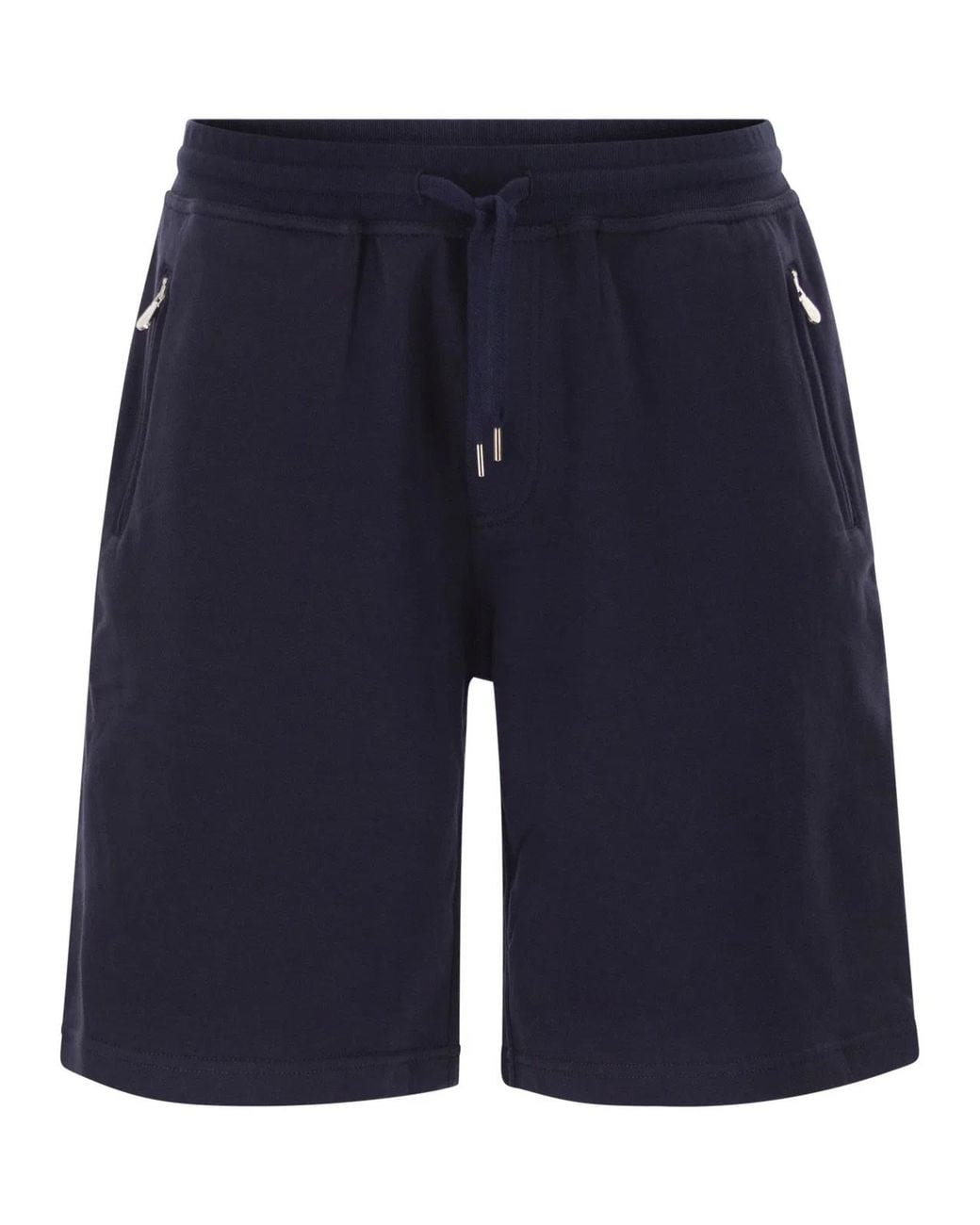 Brunello Cucinelli Blue Techno Cotton Fleece Bermuda Shorts for men
