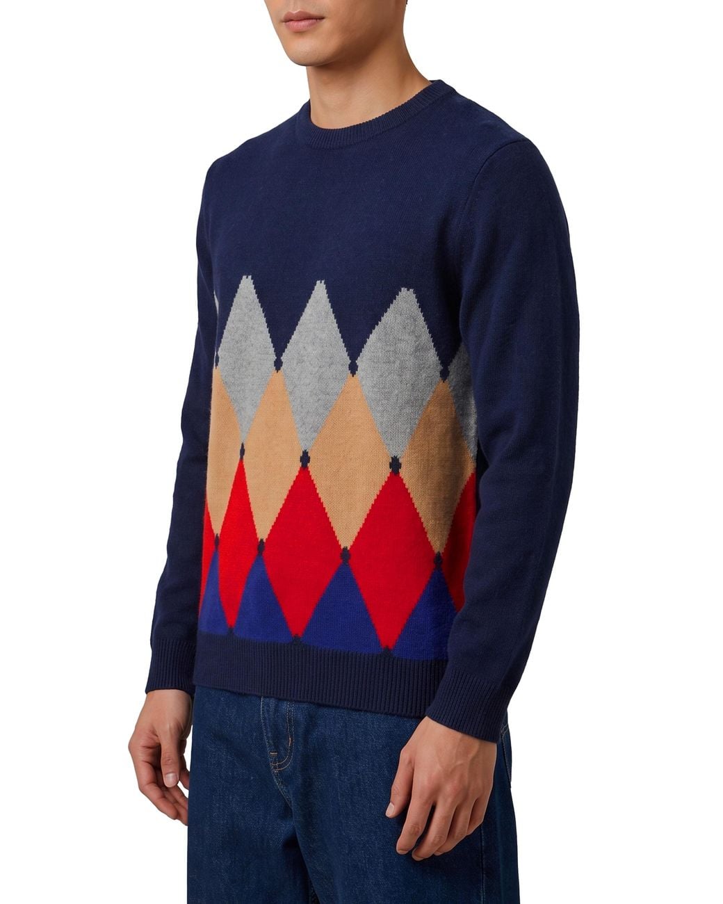 Ballantyne Blue Cashmere Crewneck Diamond Sweater for men