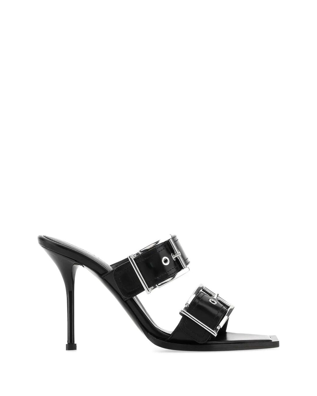McQueen Black Punk Double Buckle Leather Sandals