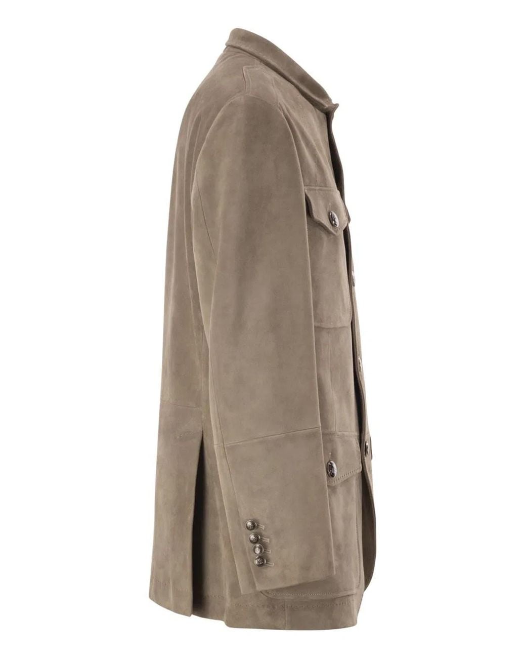Brunello Cucinelli Brown Suede Leather Safari Jacket With Patch Pockets for men