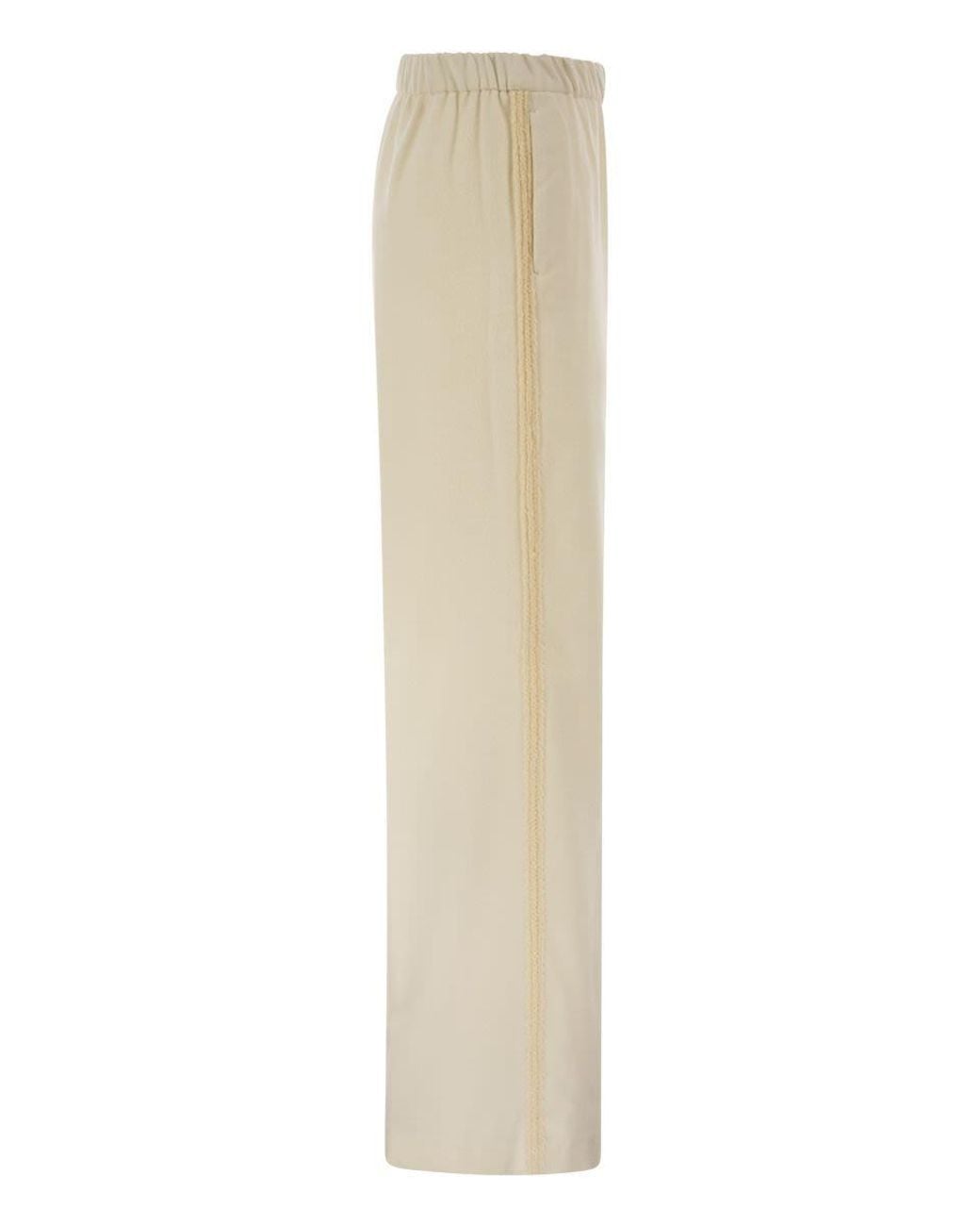 Herno Natural Wide-Leg Flannel-Effect Trousers With Elasticated Waistband