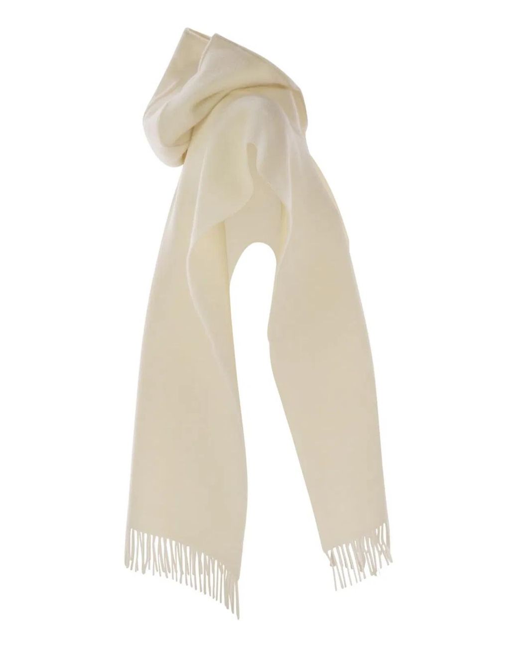 Brunello Cucinelli Natural Double Knit Wool And Cashmere Poncho With Hood And Fringes