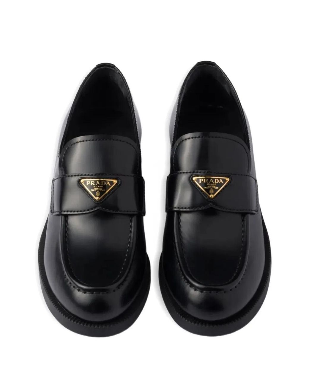 Prada Black Brushed Leather Loafers With Logo