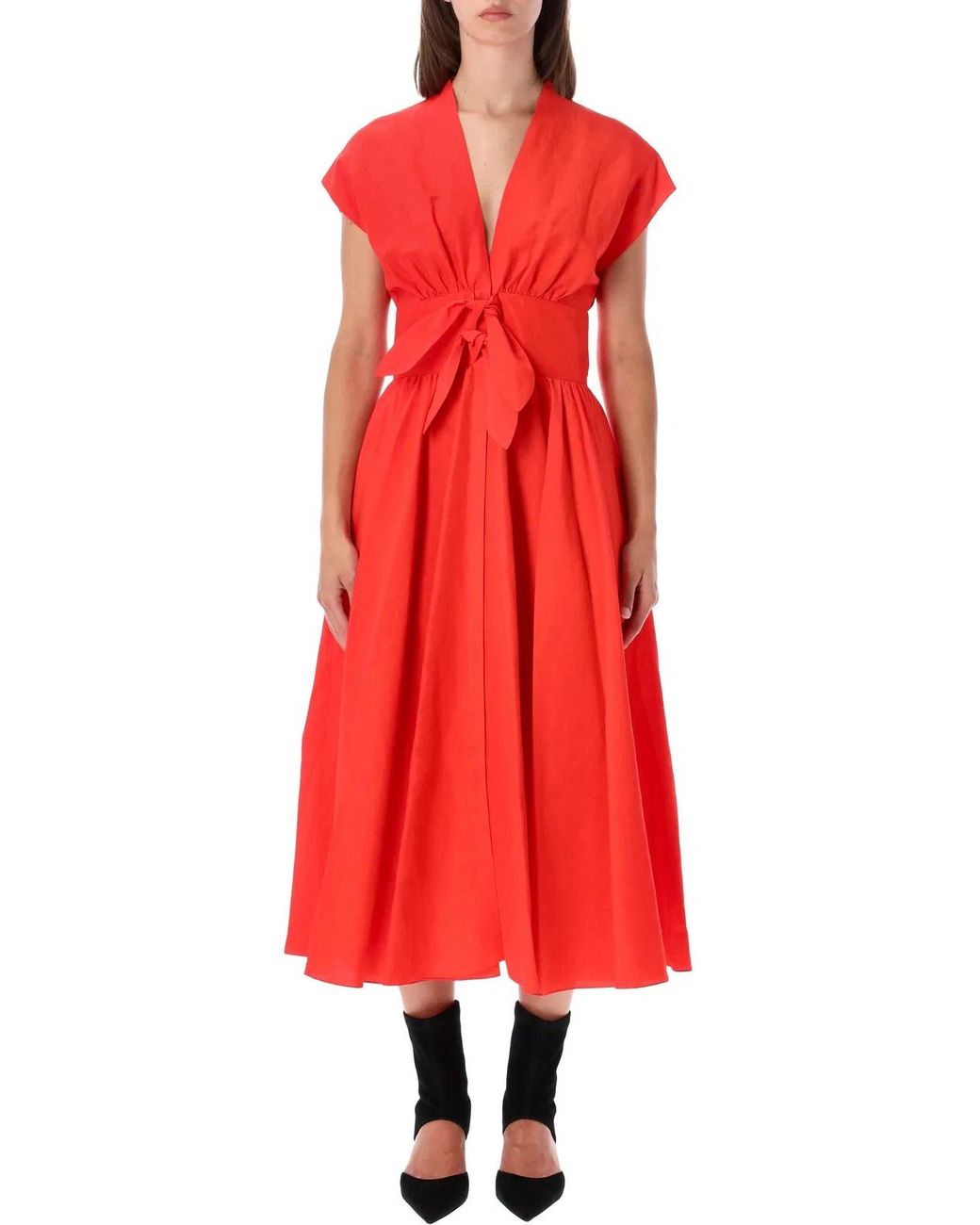 Alaïa Red Alaia Belted Linen-Blend Dress