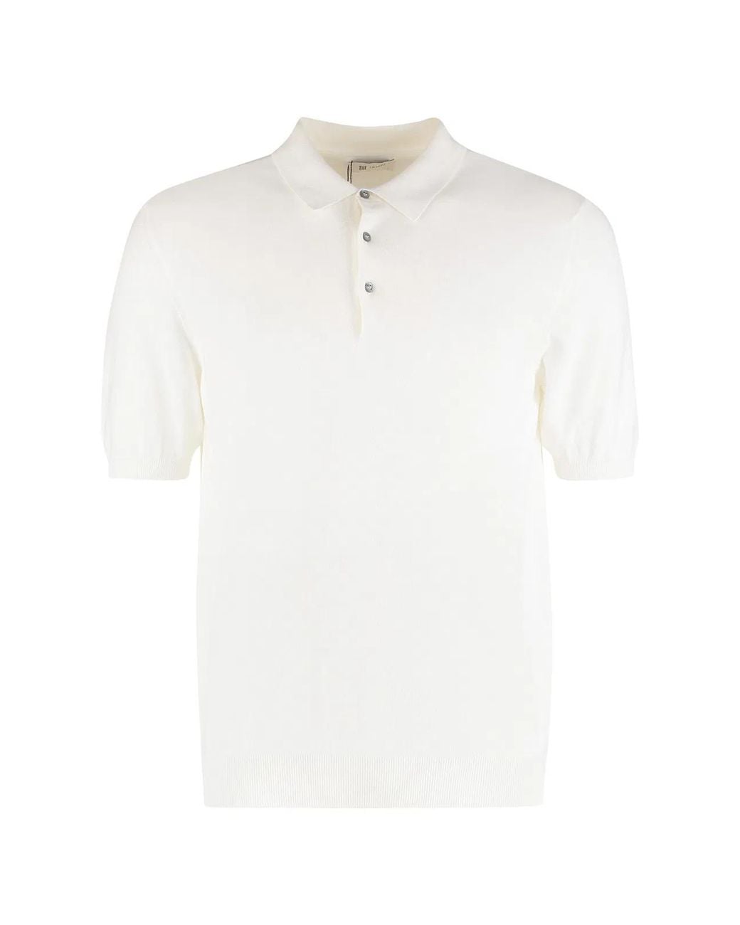 THE (Alphabet) White Cotton Knit Polo Shirt for men