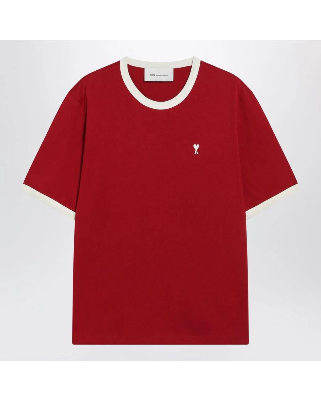 AMI Red Ruby/Ivory Ami De Coeur Cotton T-Shirt for men