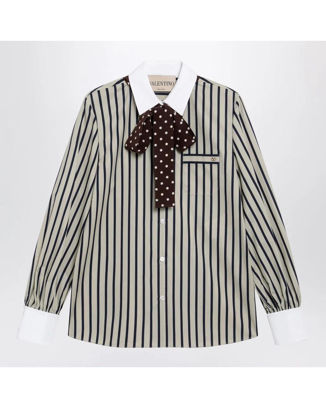 Valentino Black Striped Cotton Shirt With Scarf