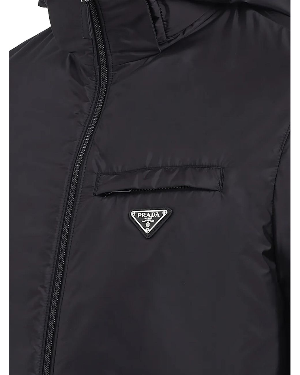 Prada Black Re-Nylon Hooded Padded Coat for men