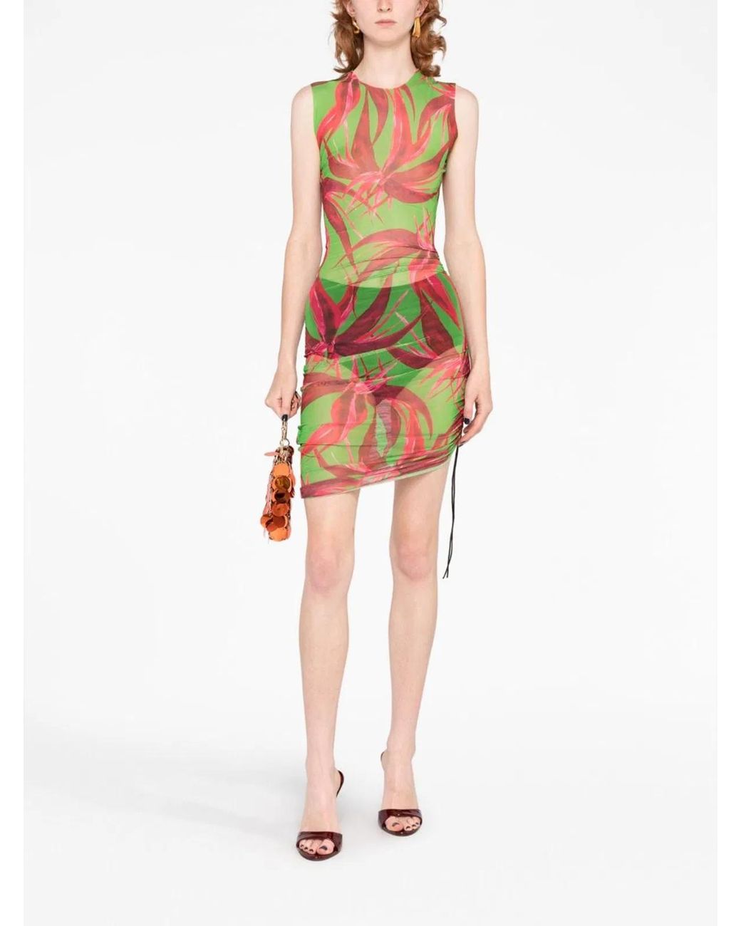 Louisa Ballou Green Floral Print Short Dress