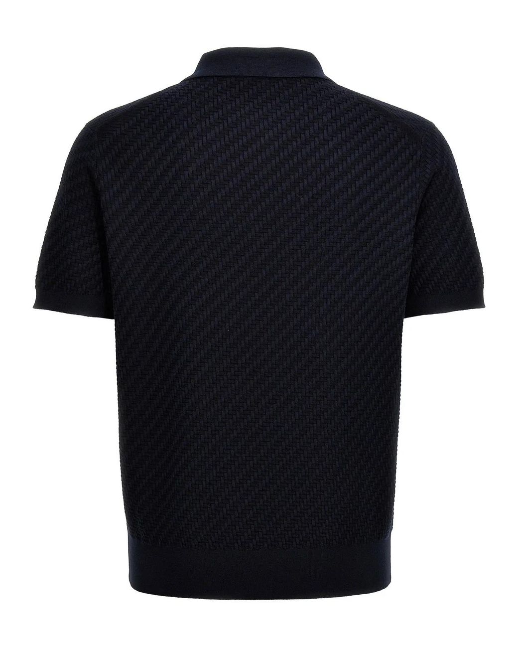 Brioni Black Woven Knit Polo Shirt for men
