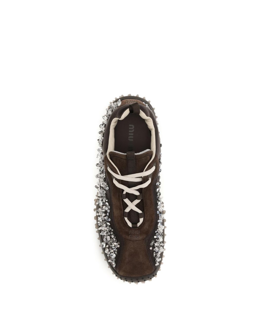 Miu Miu Multicolor Suede And Technical Fabric Sneakers With Crystals