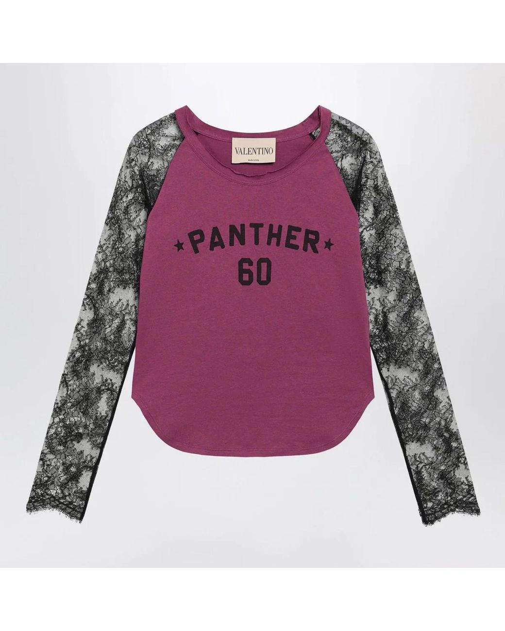 Valentino Garavani Purple Cyclamen Panther 60 Tshirt With Lace Sleeves
