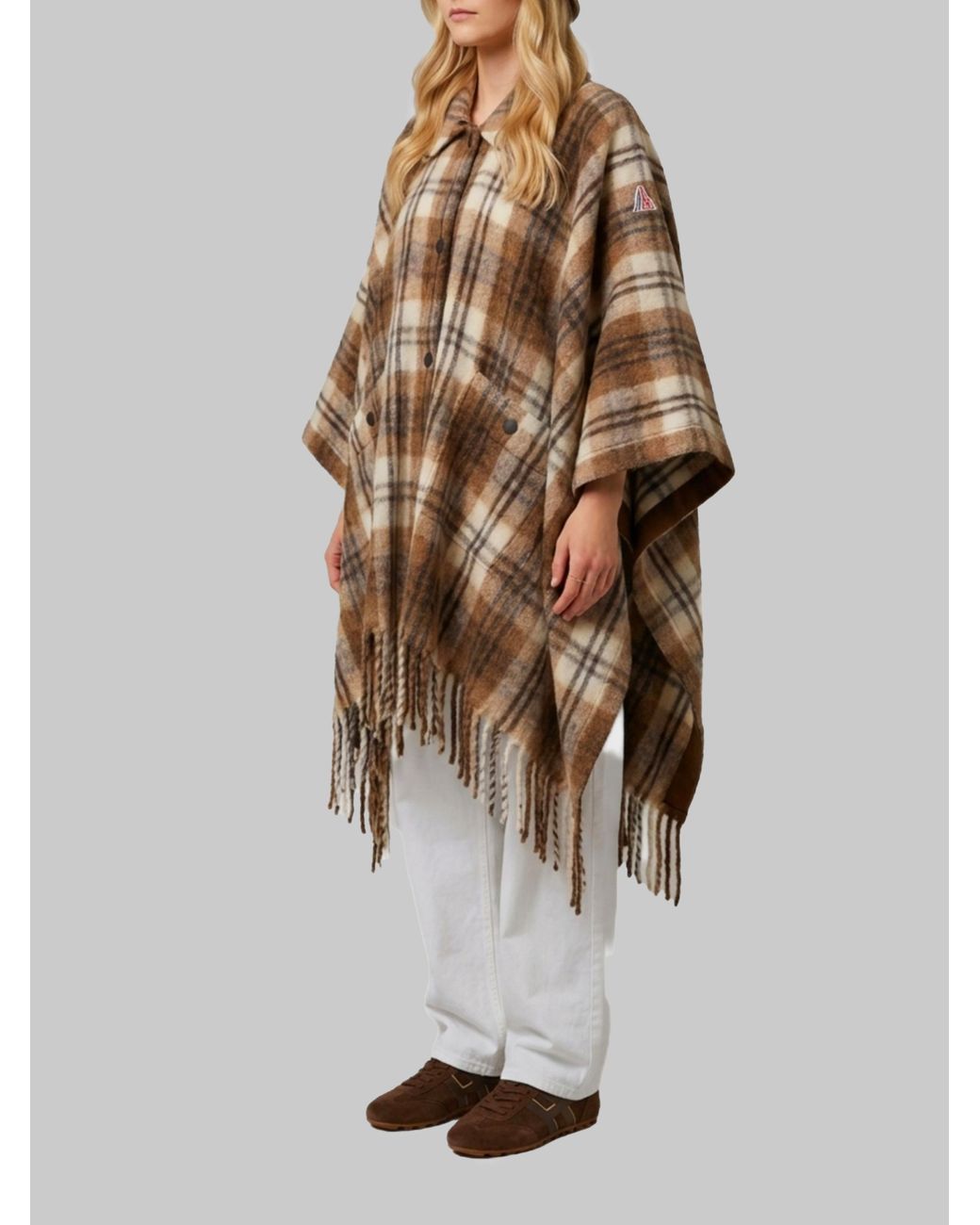Moncler Multicolor Wool-Blend Cape With Shearling Collar