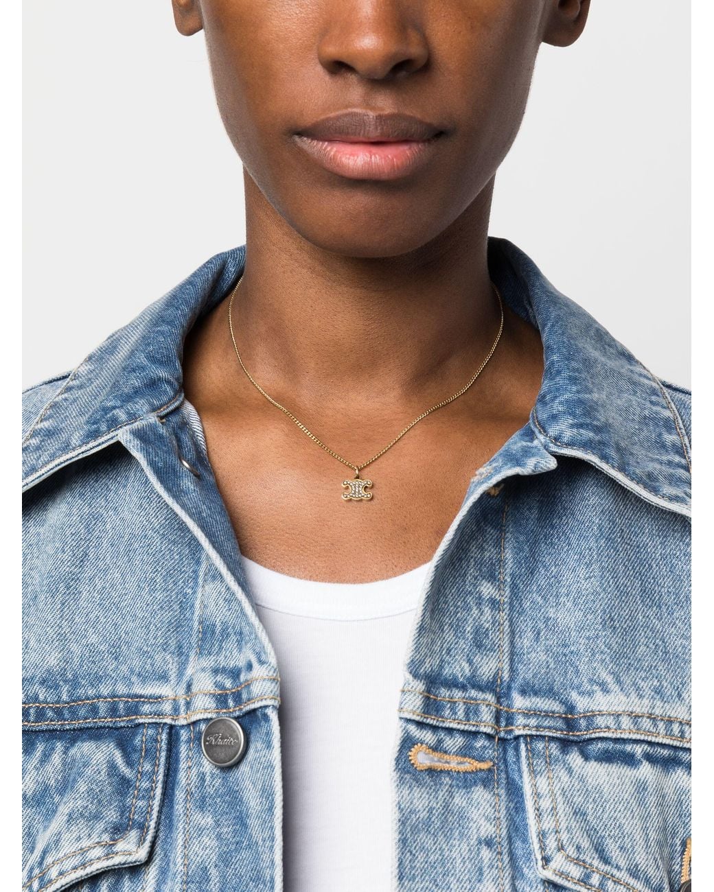 Céline Metallic Triomphe Rhinestone-Embellishment Necklace
