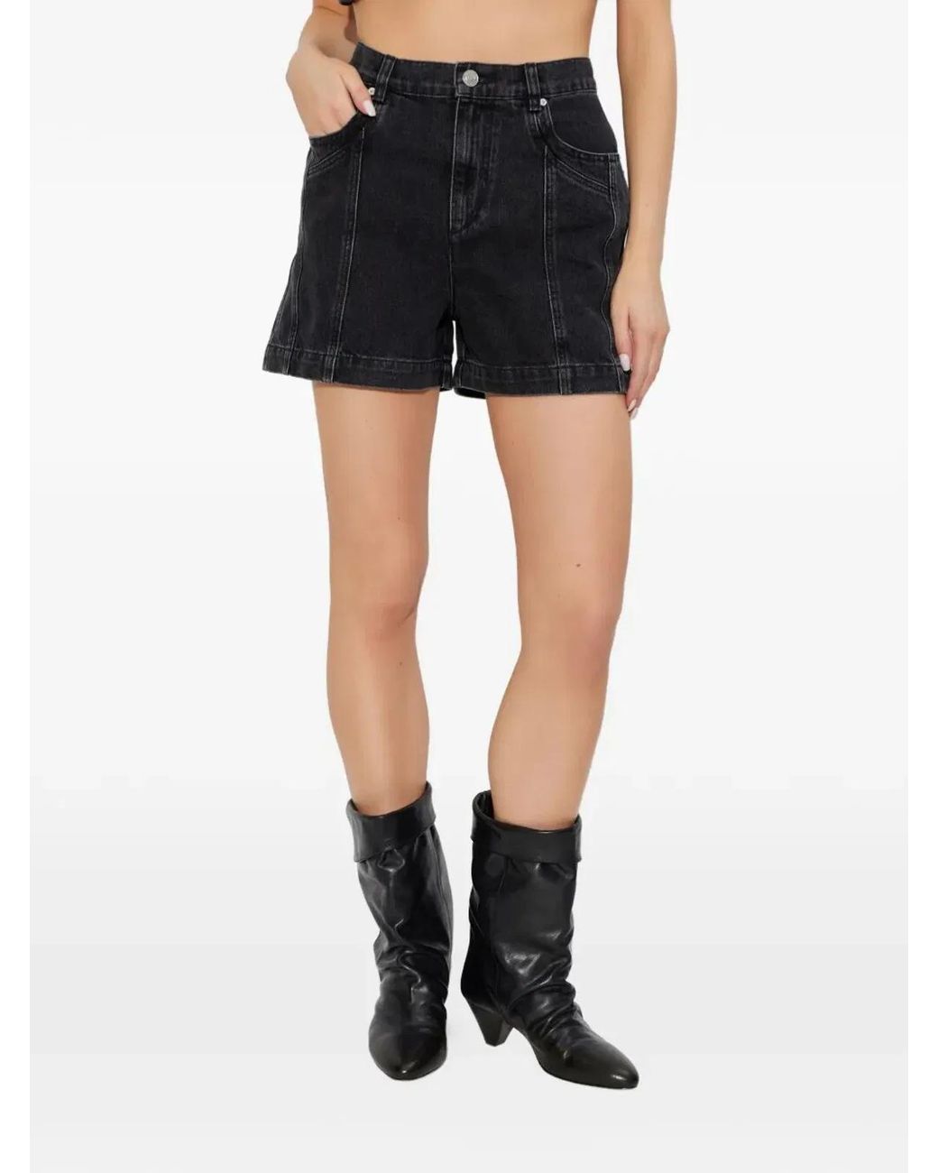 Isabel Marant Black Joely Denim Panelled Shorts