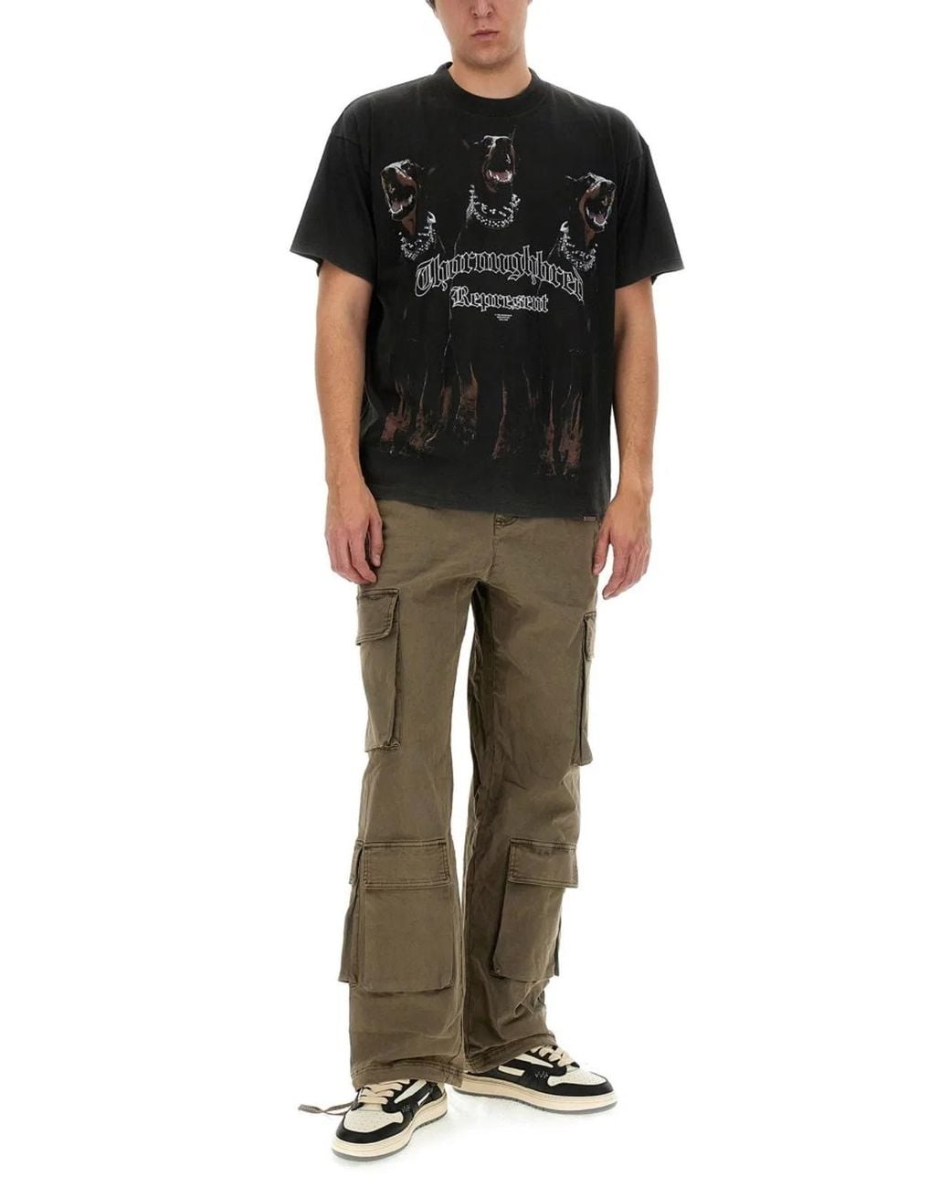 Represent Black Cotton Crew-Neck T-Shirt for men