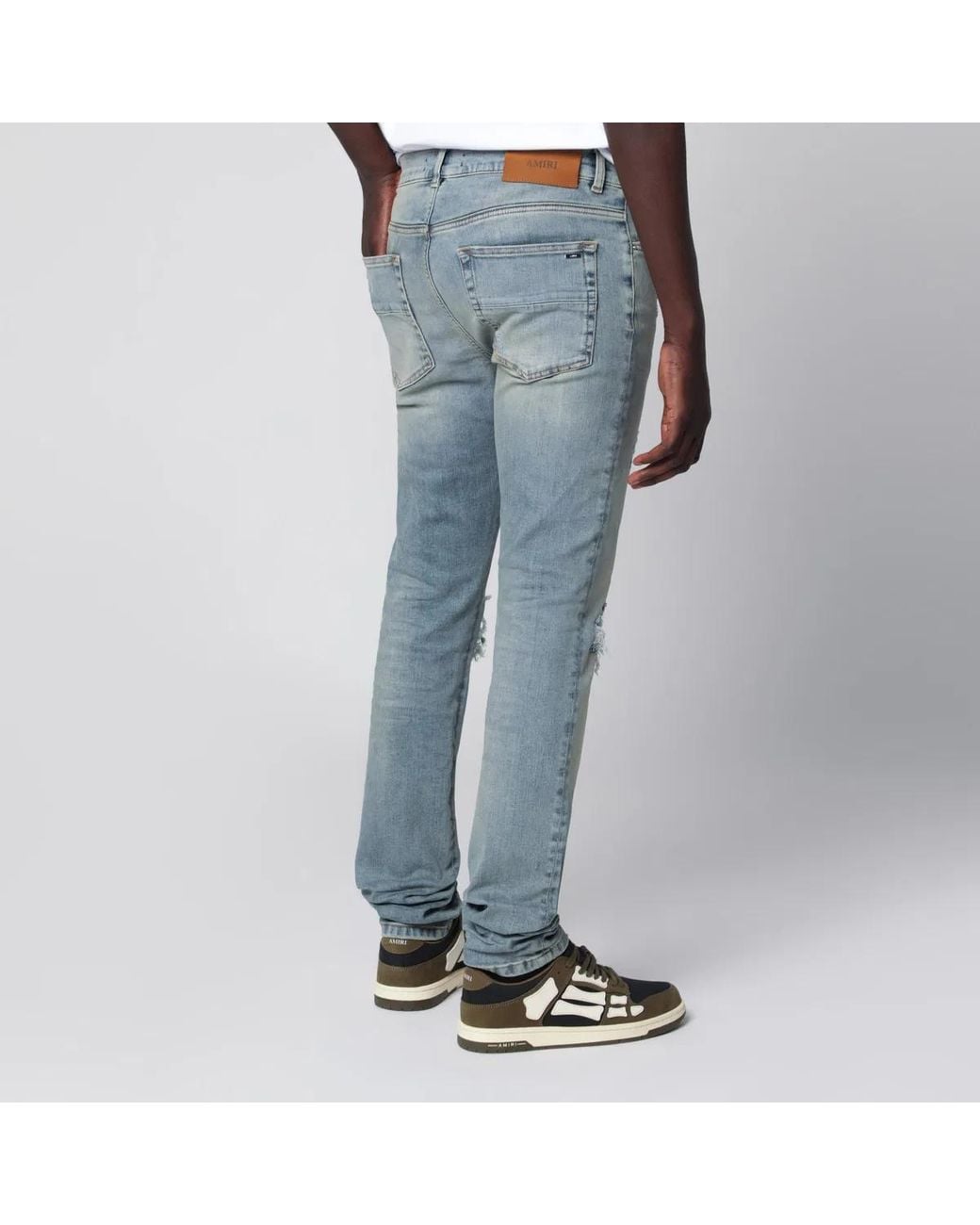 Amiri Blue Mx1 Distressed Flannelpatched Jeans for men