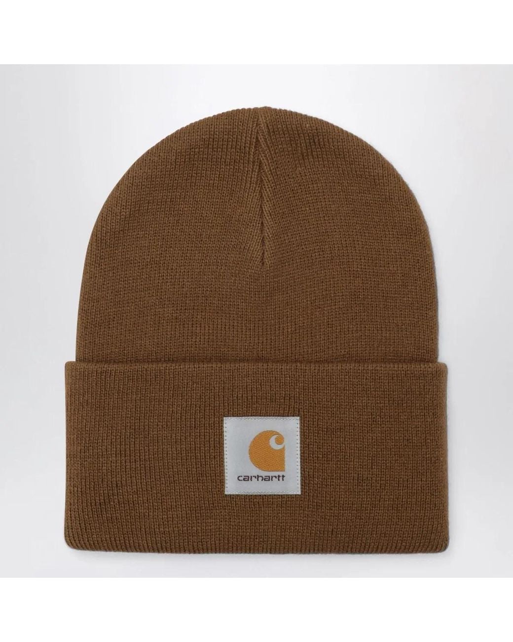Carhartt Brown Logo-Patch Beanie Hat for men