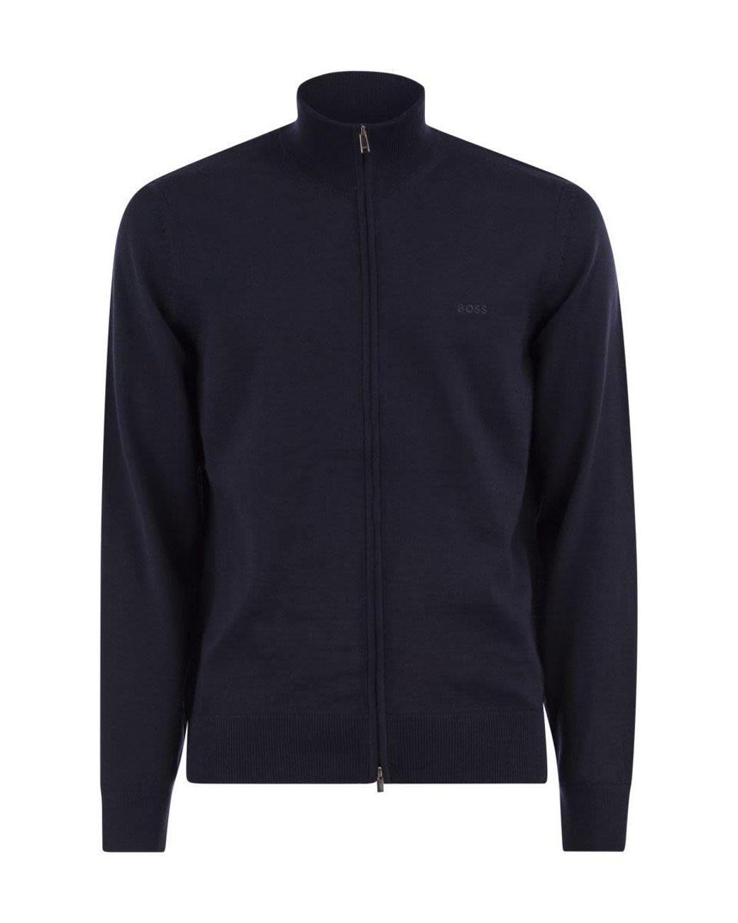 Boss Blue Pure Virgin Wool Zip-Up Cardigan for men