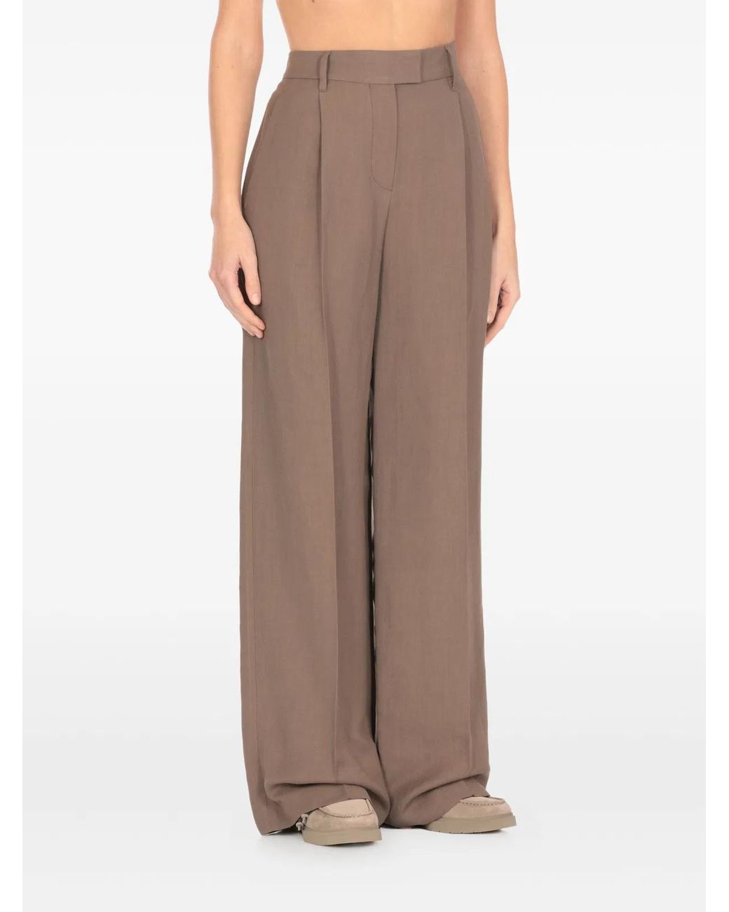 Brunello Cucinelli Brown Pleated Wide-Leg Trousers