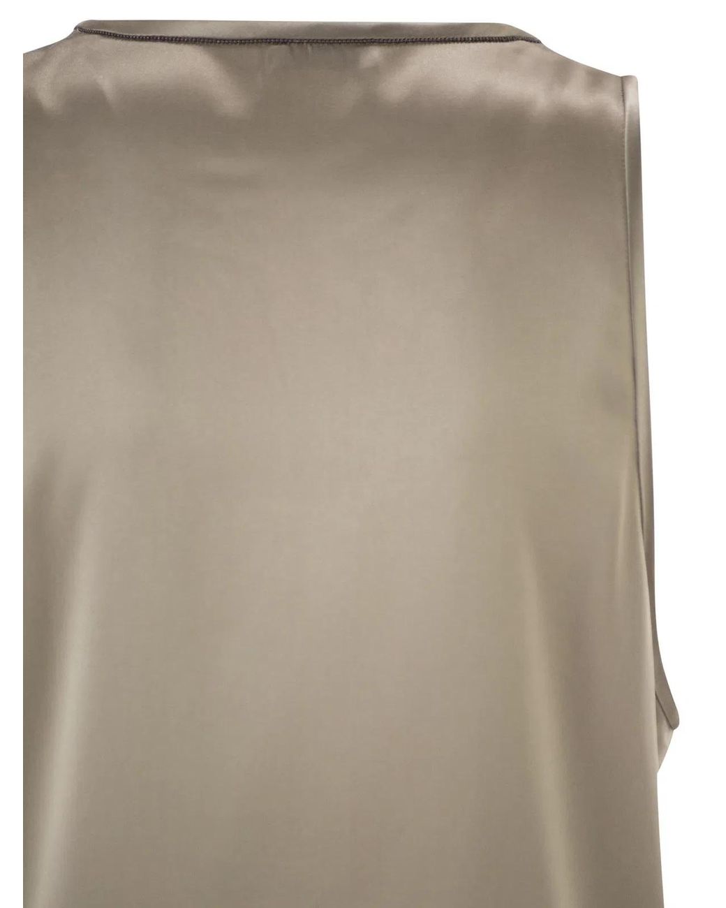 Brunello Cucinelli Gray Stretch Silk Satin Crew Neck Top