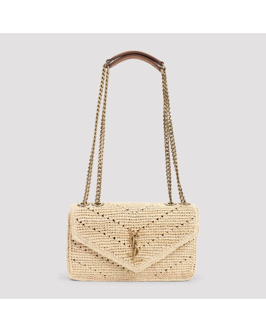 Saint Laurent Metallic Raffia Small Loulou Shoulder Bag