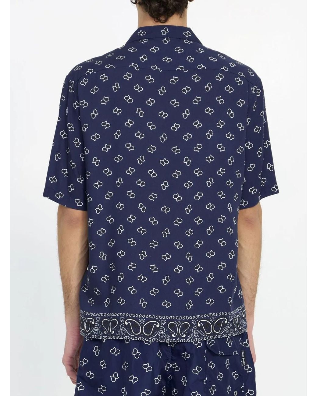 Palm Angels Blue Printed Short Sleeved Shirt for men