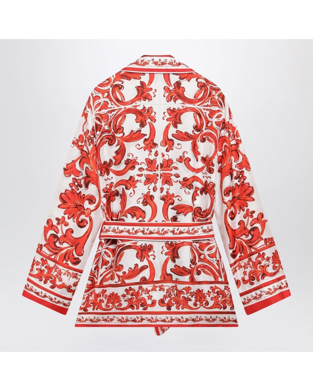 Dolce & Gabbana Red Dolce & Gabbana Maiolica Print Silk Vanity Shirt