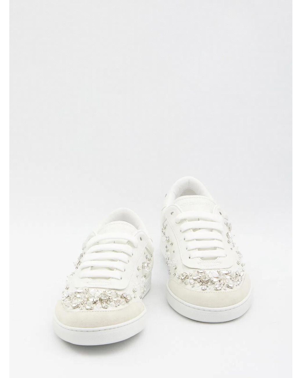 Dolce & Gabbana White Sneakers Embellished With Rhinestones
