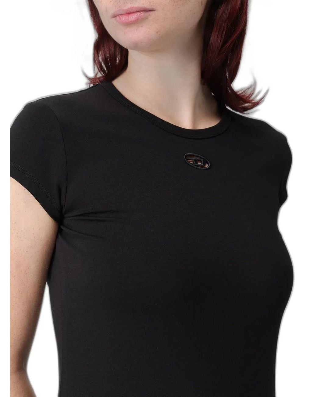 DIESEL Black T-Angie-Od T-Shirt With Cut-Out Embroidered Logo