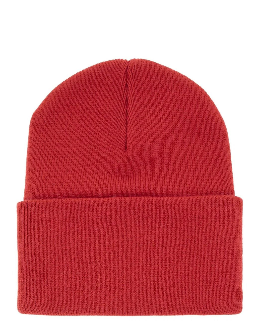 Carhartt Red Hat With Turn-Up And Logo Label