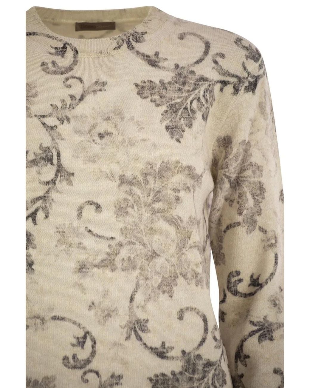 Herno Natural Wool Jumper With Floral Pattern