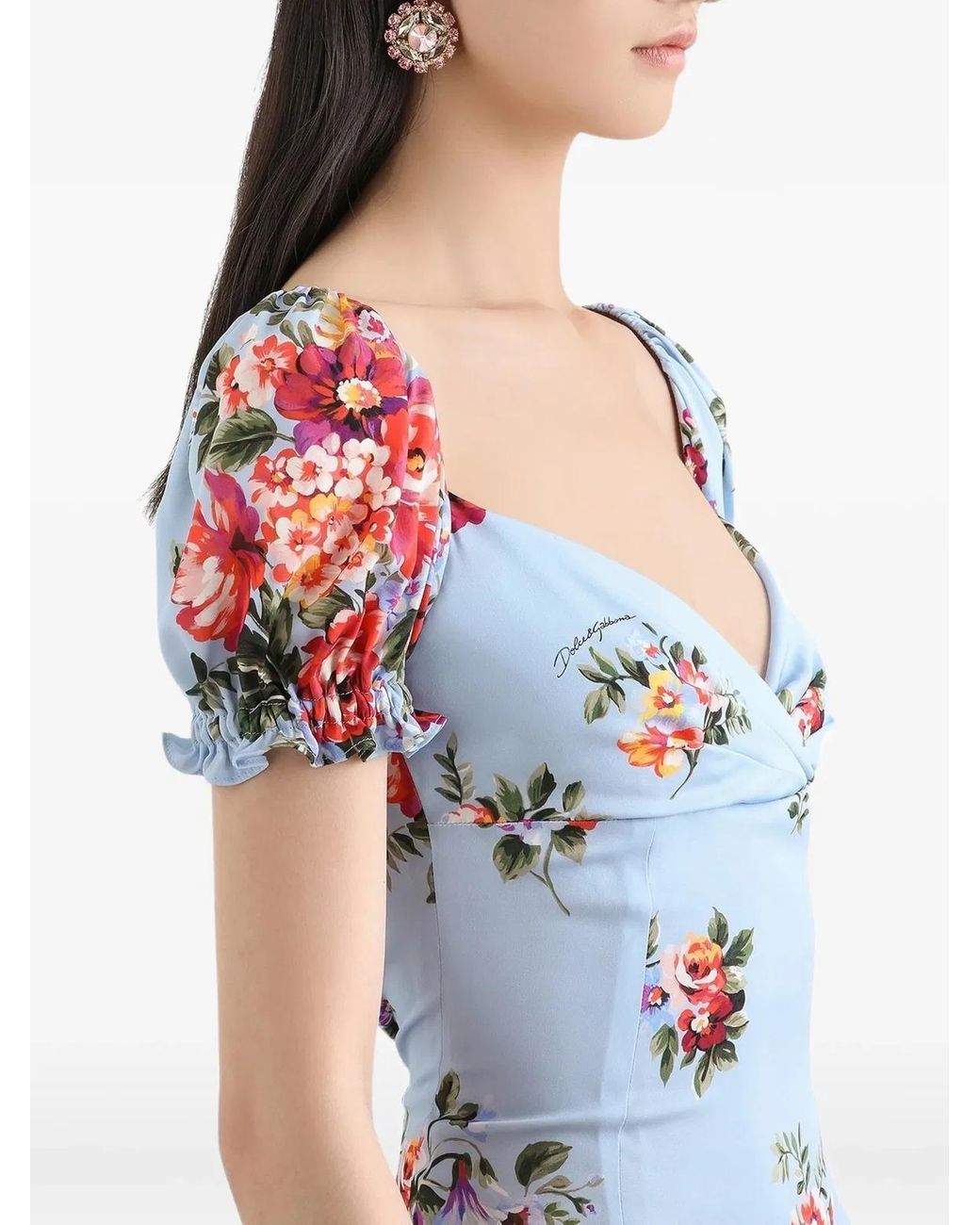 Dolce & Gabbana White Dolce & Gabbana Flower Bouquet Print Dress