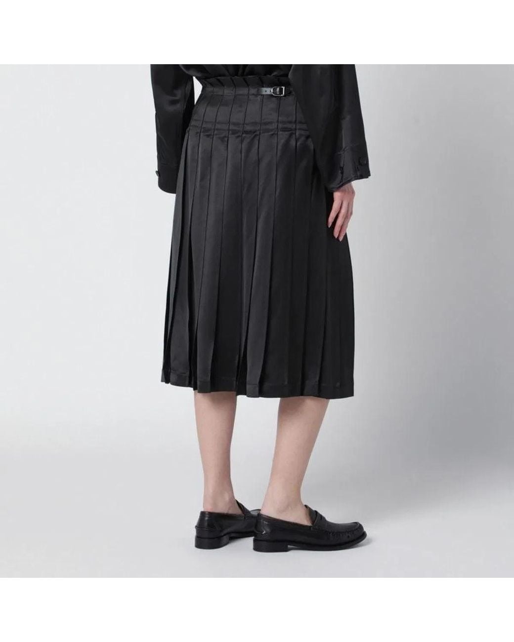 DURAZZI MILANO Black Dark Glossy Viscose Pleated Skirt