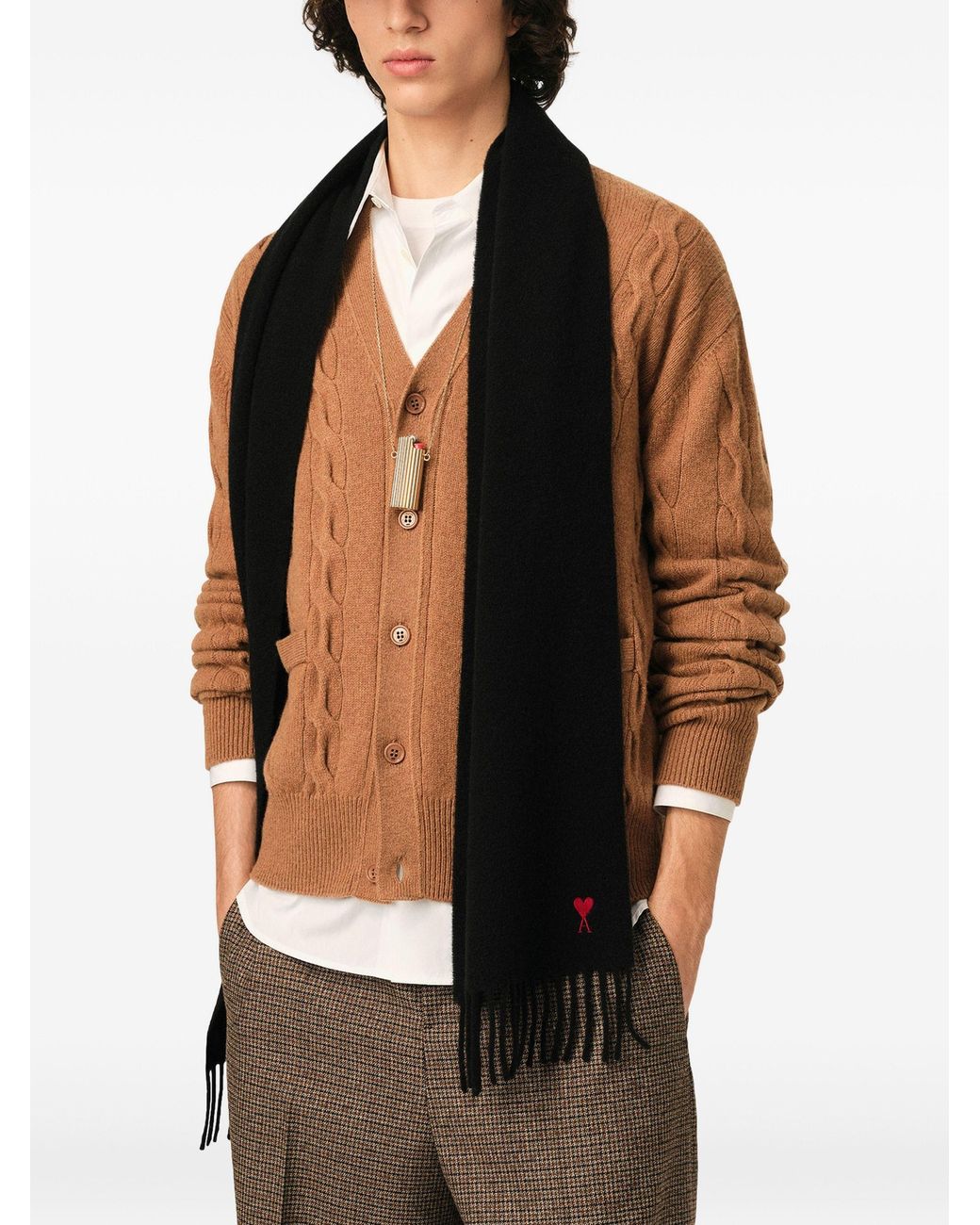 AMI Black Wool Scarf With Ami De Coeur for men