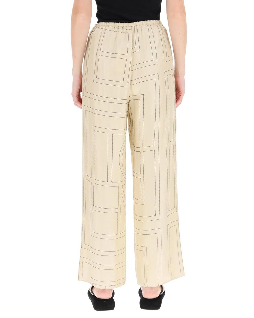 Totême Gray Ivory Monogram Silk Pajama Trousers