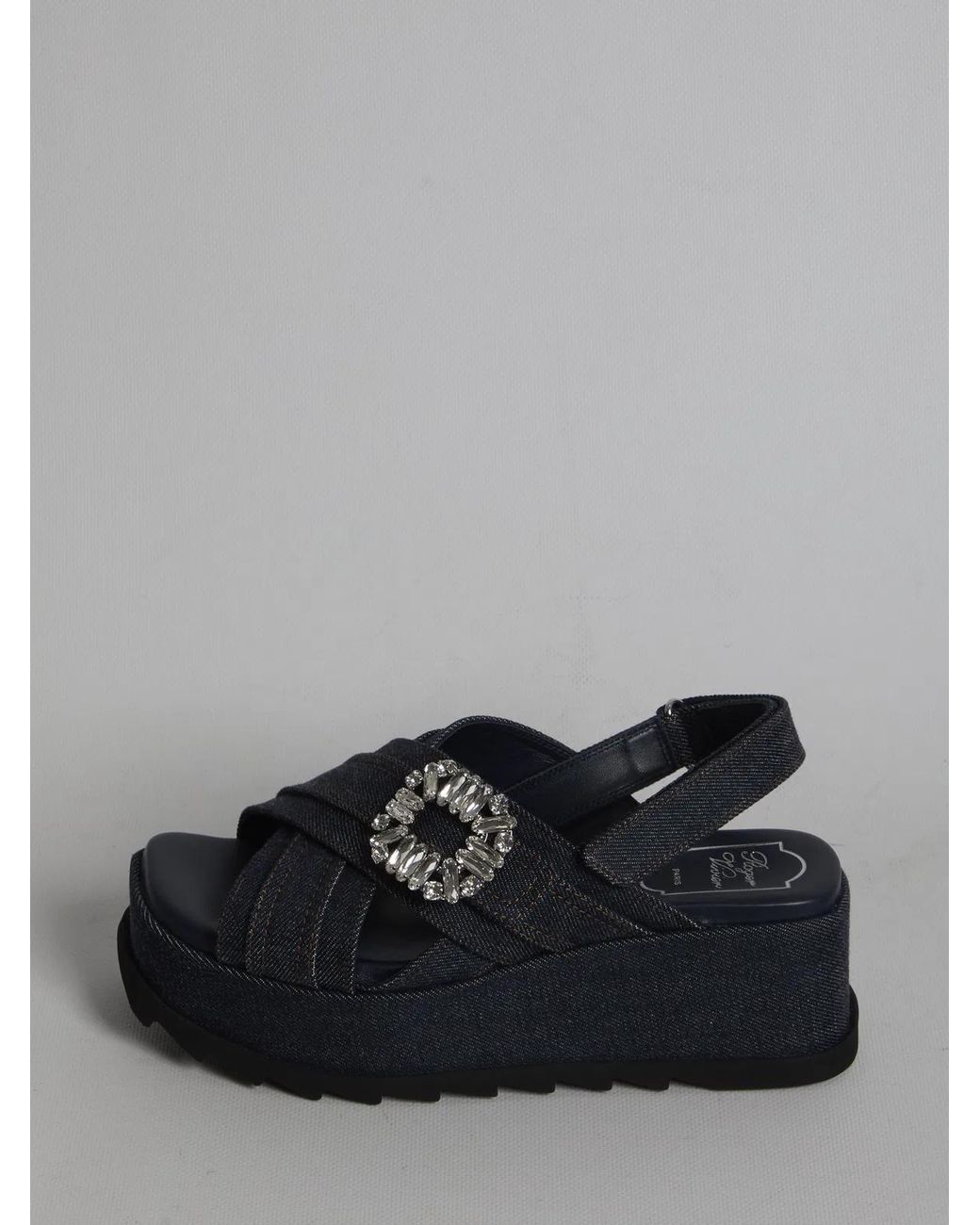Roger Vivier Black Denim Wedge Sandals