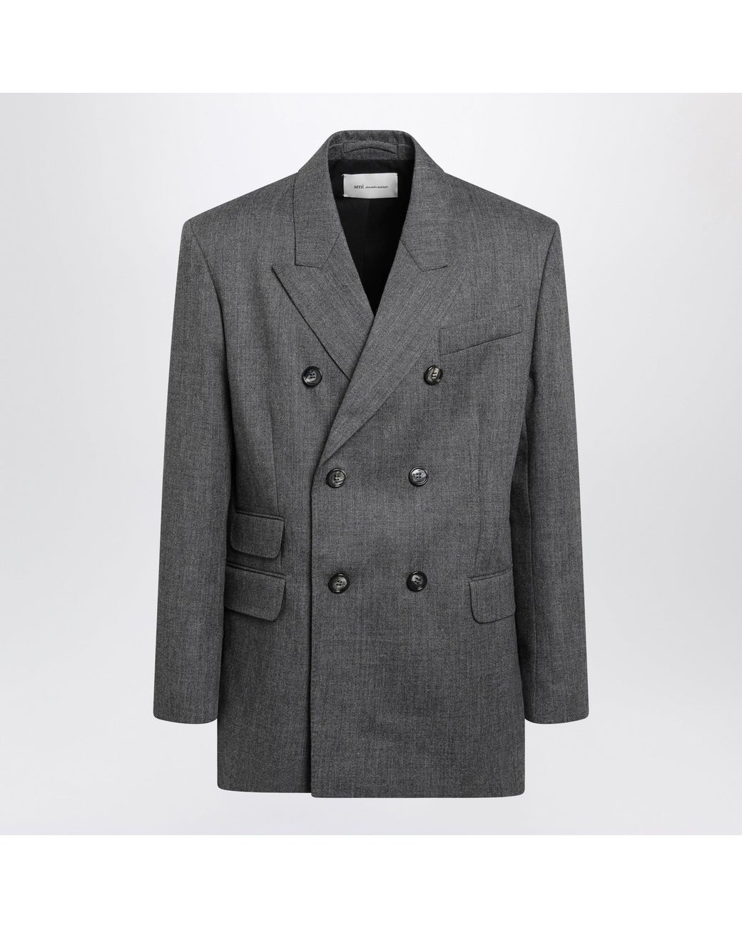 AMI Gray Double-Breasted Carbon Virgin Wool Blazer for men