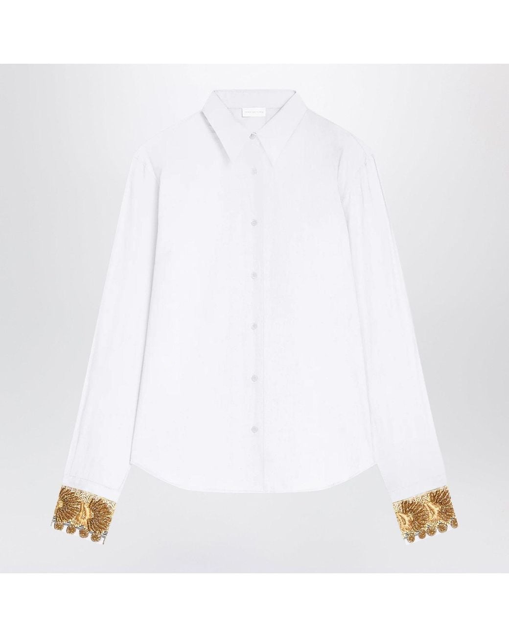Dries Van Noten White Cotton Shirt With Embroidered Cuffs